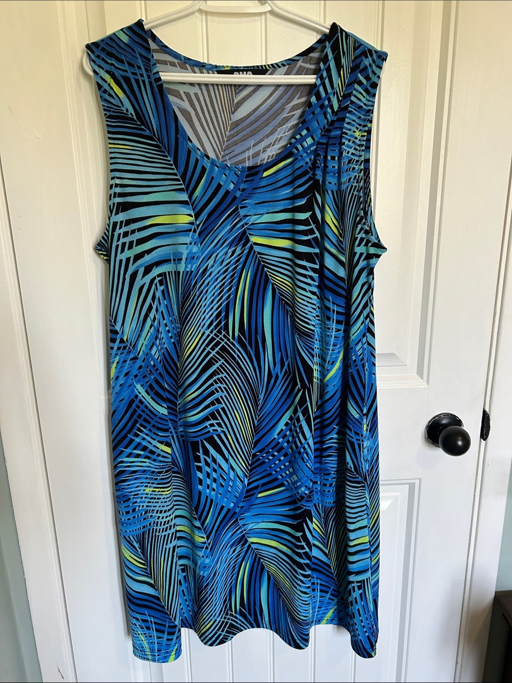 Alia Blue, Aqua and Lime Tropical-Print Sleeveless Swim Coverup